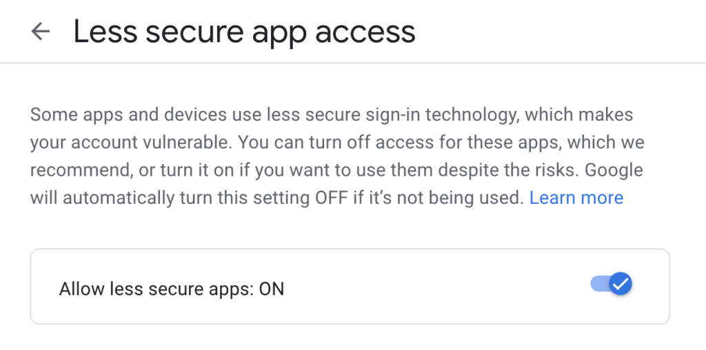 enable less secure apps