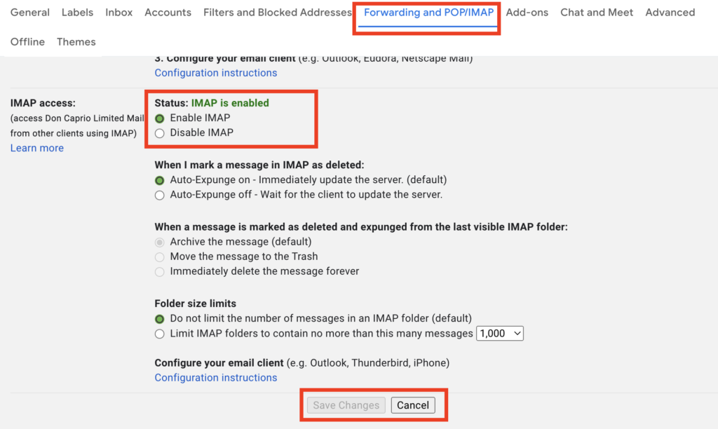 enable imap access